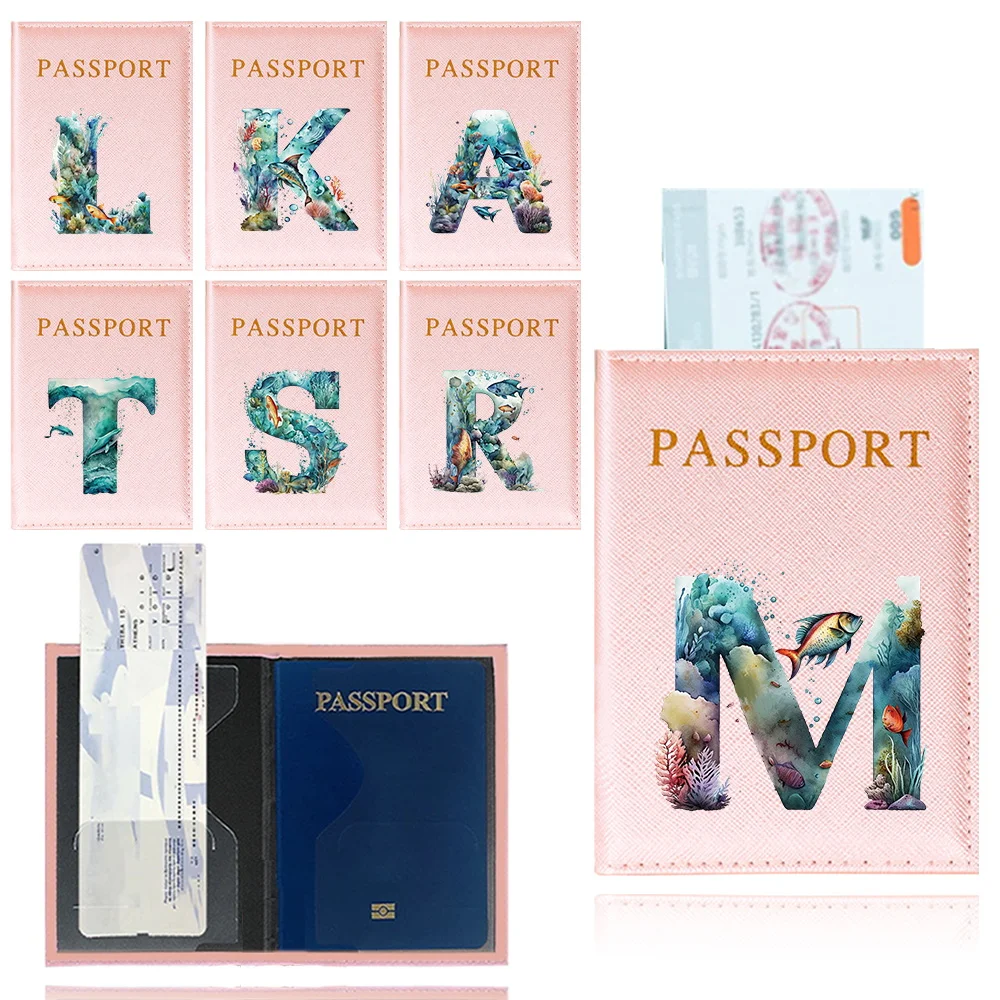 Passport Cover Pink Color Passport Holder Travel Waterproof Passport Protective Cover Fish Letter Series Travel Accessories