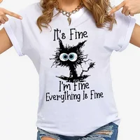 Women Clothes Cat It's Fine I'm Fine Everything Is Fine Print T-shirts Summer Casual  Fashion Personalized Woman Clothing - Image 4