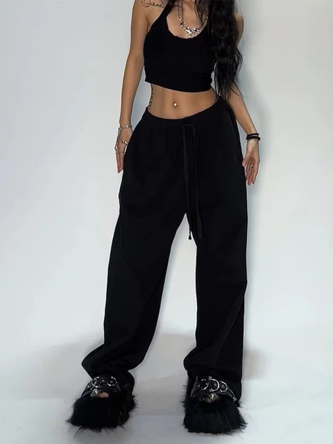 HOUZHOU Casual Black Sweatpants Women Wide Leg Black Joggers Classic Baggy  Streetwear Female Oversized Sports Trousers All-match - AliExpress