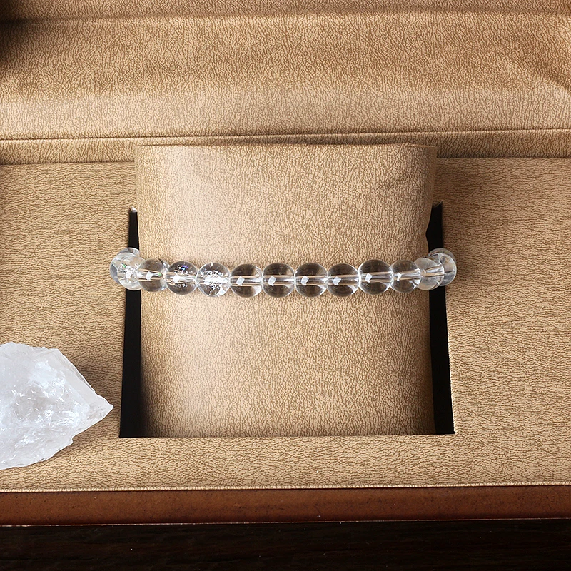 Bracciale Elastico In Pietra Naturale 4mm Con Perline Cristallo E Argento - Gioiello Donna Reiki E Yoga - Regalo Compleanno
