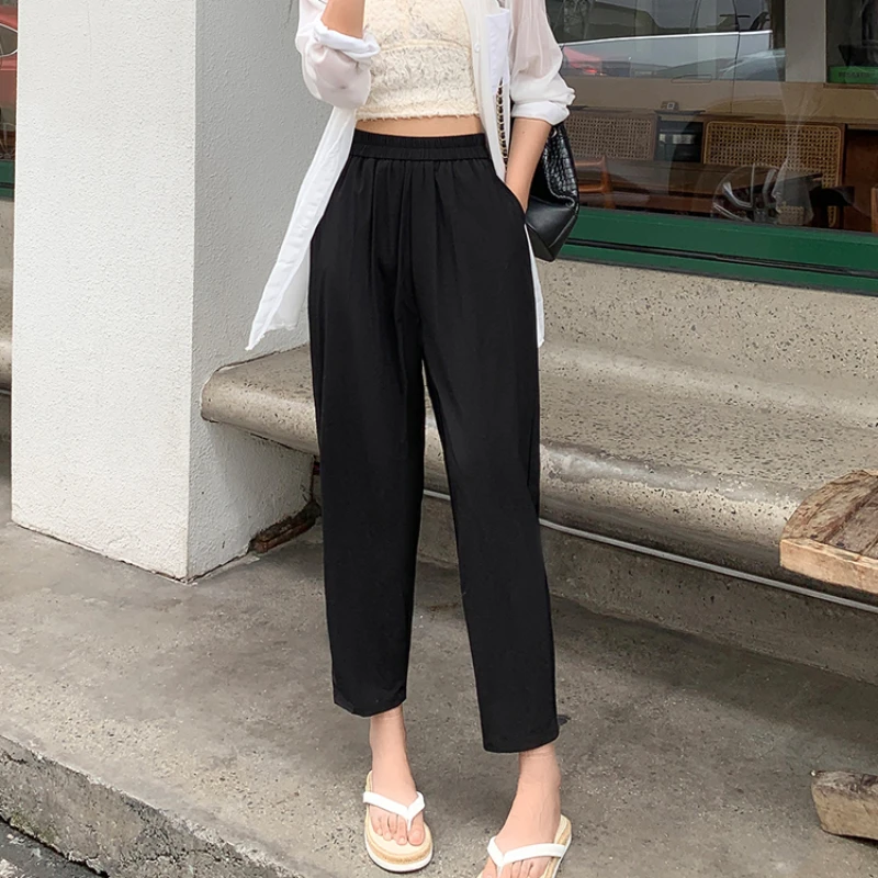 

Summer Wide Leg Harem Pants Women Casual High Waist Baggy Straight Trousers Thin Solid Color Fashion Simple Popular Pants Mujer