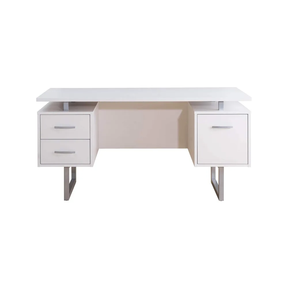60" White Study Writing Home Office Wall Mounted Laptop Computer Floating Desk Top and Storage Drawers and Metal Stands 3