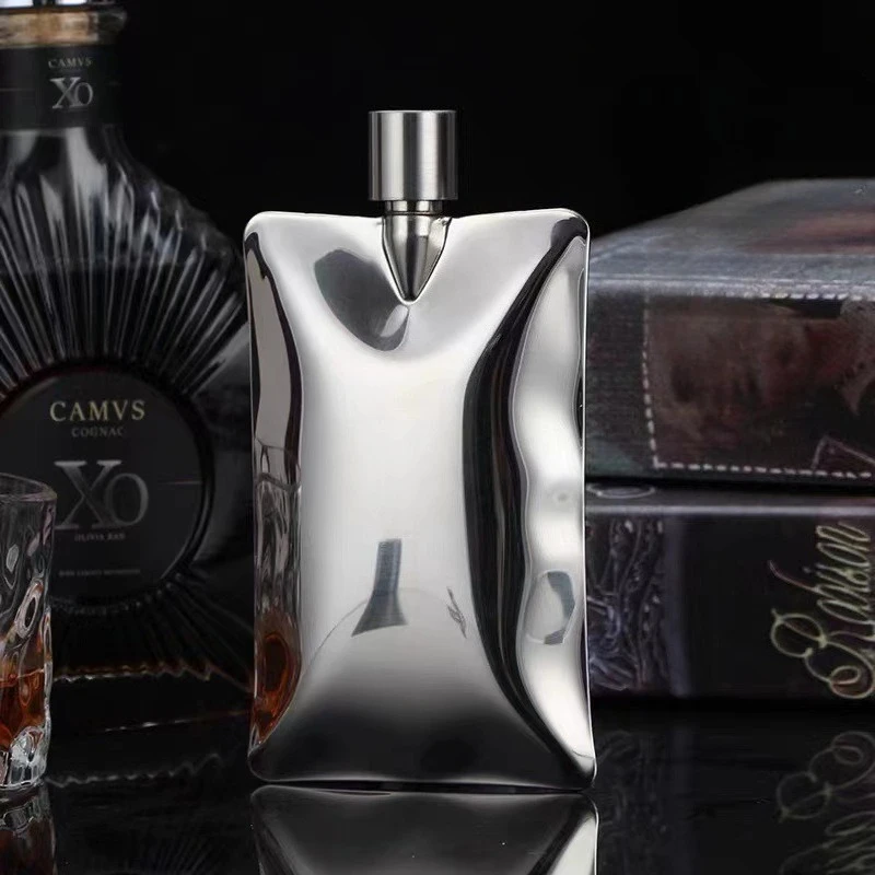 크리에이티브 웨이브 스퀘어 와인 포트 6온스 웨이브 304 스테인리스 스틸 보드카 브랜디 주전자 야외 휴대용 미니멀리스트 와인 주전자