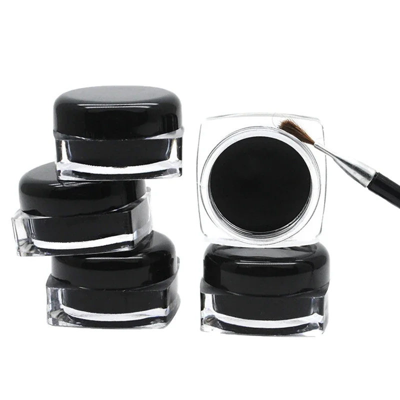 1PC Waterproof Gel Eyeliner Mini Eyeliner Gel Cream With Brush Makeup Cosmetic Black Waterproof Eye Liner Pen 2