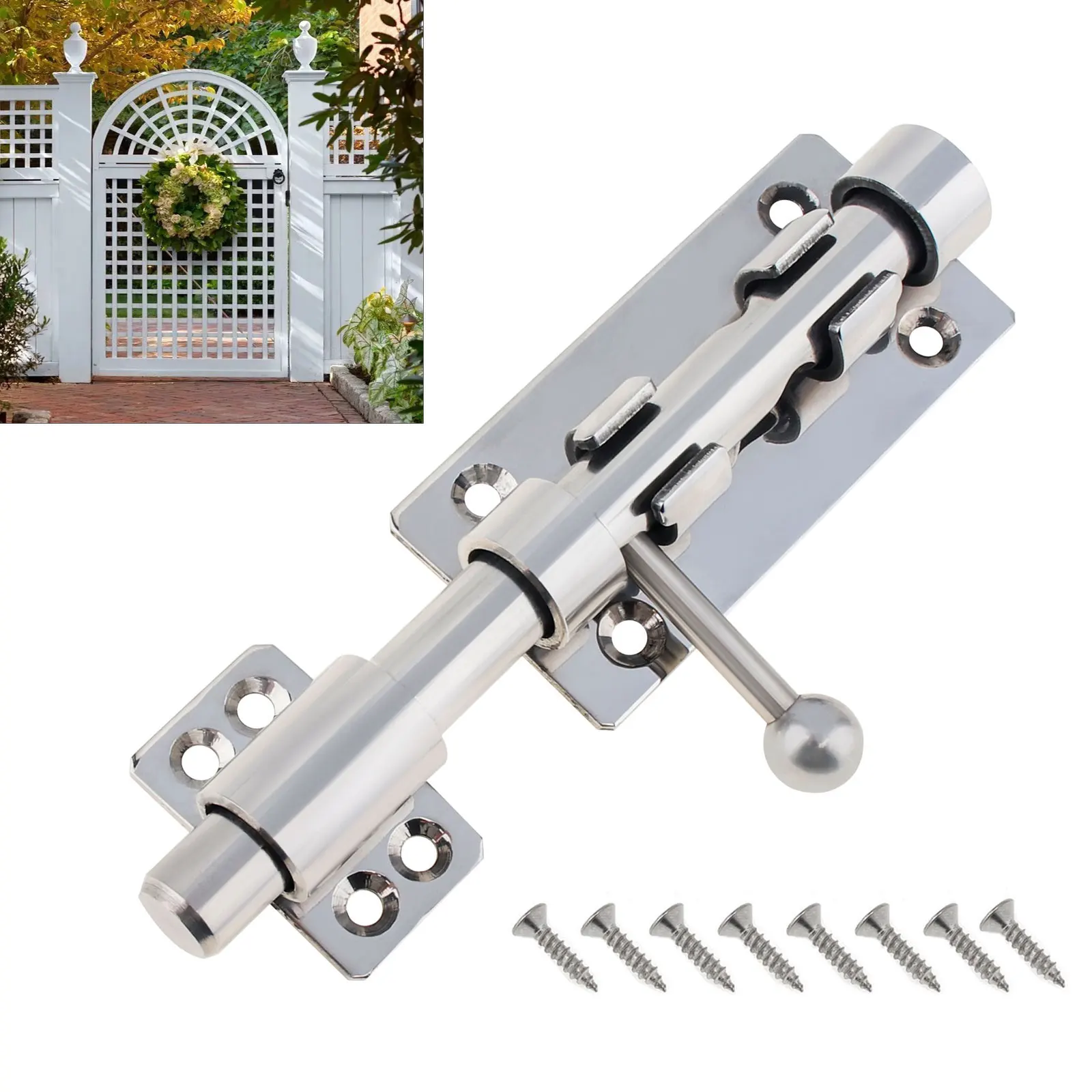 

6.3 Inch Door Latch Thickened 304 Stainless Steel Barrel Bolt Lock for Window Cabinet Closet 10mm Padlock Hole Slide Door Lock