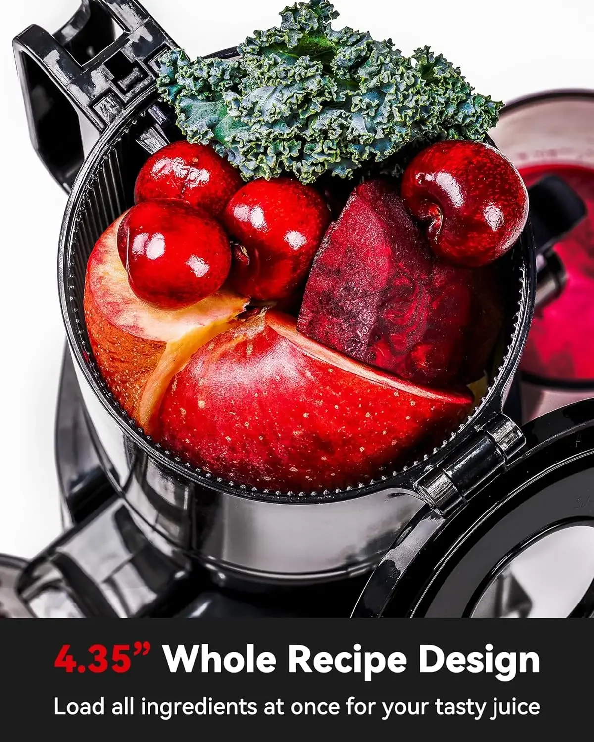 Clear Slow Masticating Juicer Machines, Cold Press Juicer with No-Prep 4.35" Feed Chute Fit Whole Fruits & Vegetables Juice 4