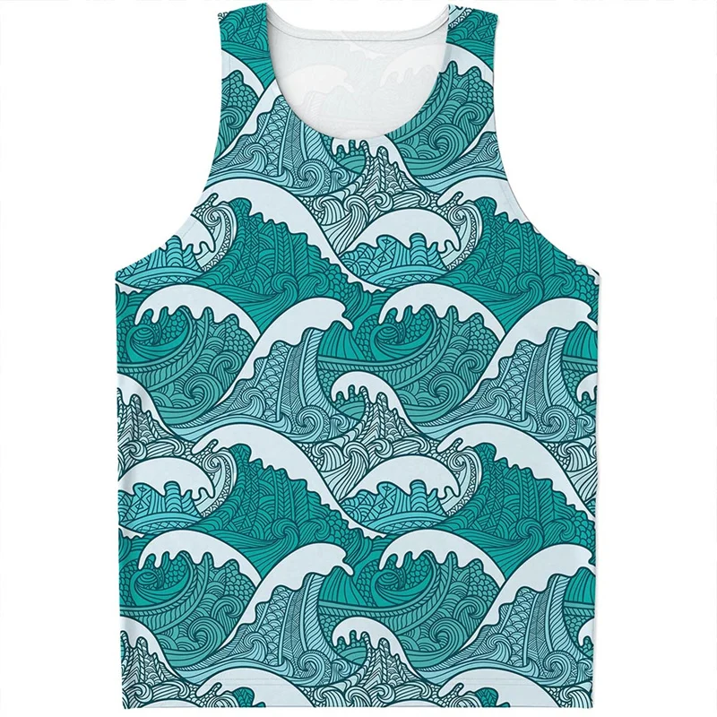 

Ocean Waves Pattern Tank Tops Men Summer Sleeveless Surf Beach Vest Casual Cool 3D Printed Tee Shirt Tops Oversized Streetwear