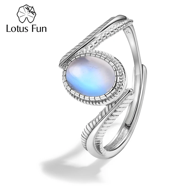 

Женское кольцо с овальными перьями Lotus Fun, регулируемое ювелирное изделие из настоящего серебра 925 пробы с покрытием из белого золота