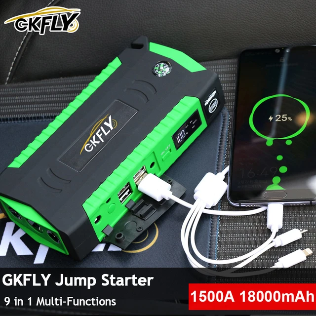 GKFLY-arrancador de batería de coche portátil, dispositivo de arranque de  1500A, Banco de energía, potenciador