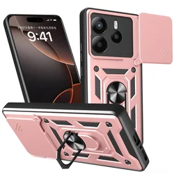 Enhanced Armor Hybrid Metal Ring Holder Back Cover with Camera Protection for Redmi 14R (Rose Gold)