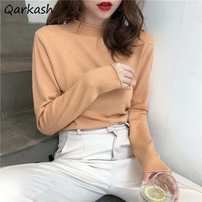 

Pullovers Women New Arrival Sweater O-neck Basic Autumn Loose Knitting Candy Colors All-match Leisure Clothing Chandails Solid