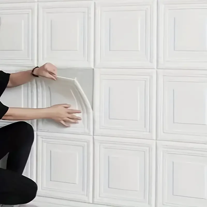 3D Room Decor Self-adhesive Wall Stickers Foam Waterproof Anti-collision Wallpaper Ceiling Background 35*35cm