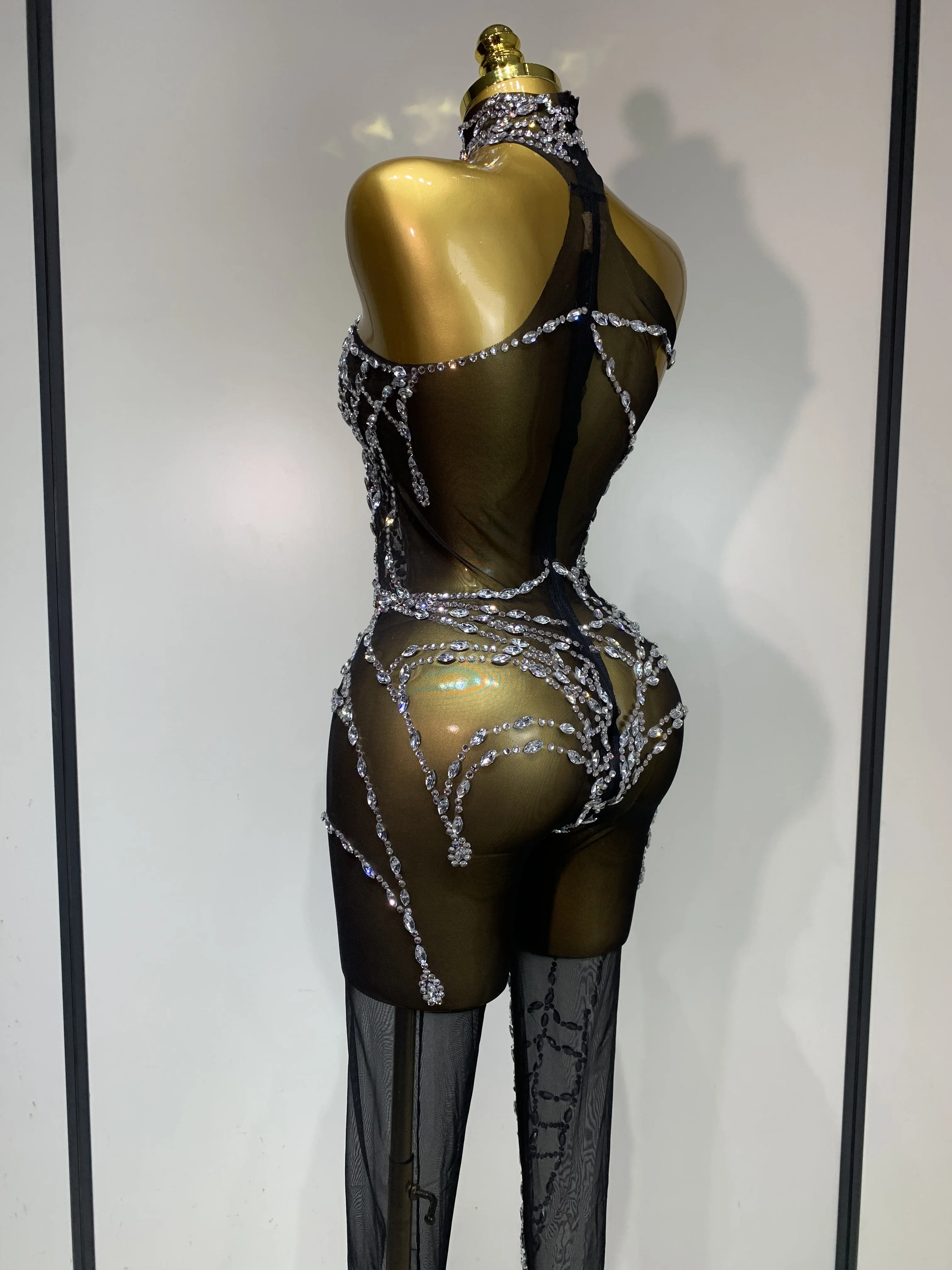 STOCK Sparkly Diamond Women Sexy Mesh Jumpsuit Nightclub Bar Party Show Gogo Dancer Clothing Drag Queen Outfit Stage Costume 6