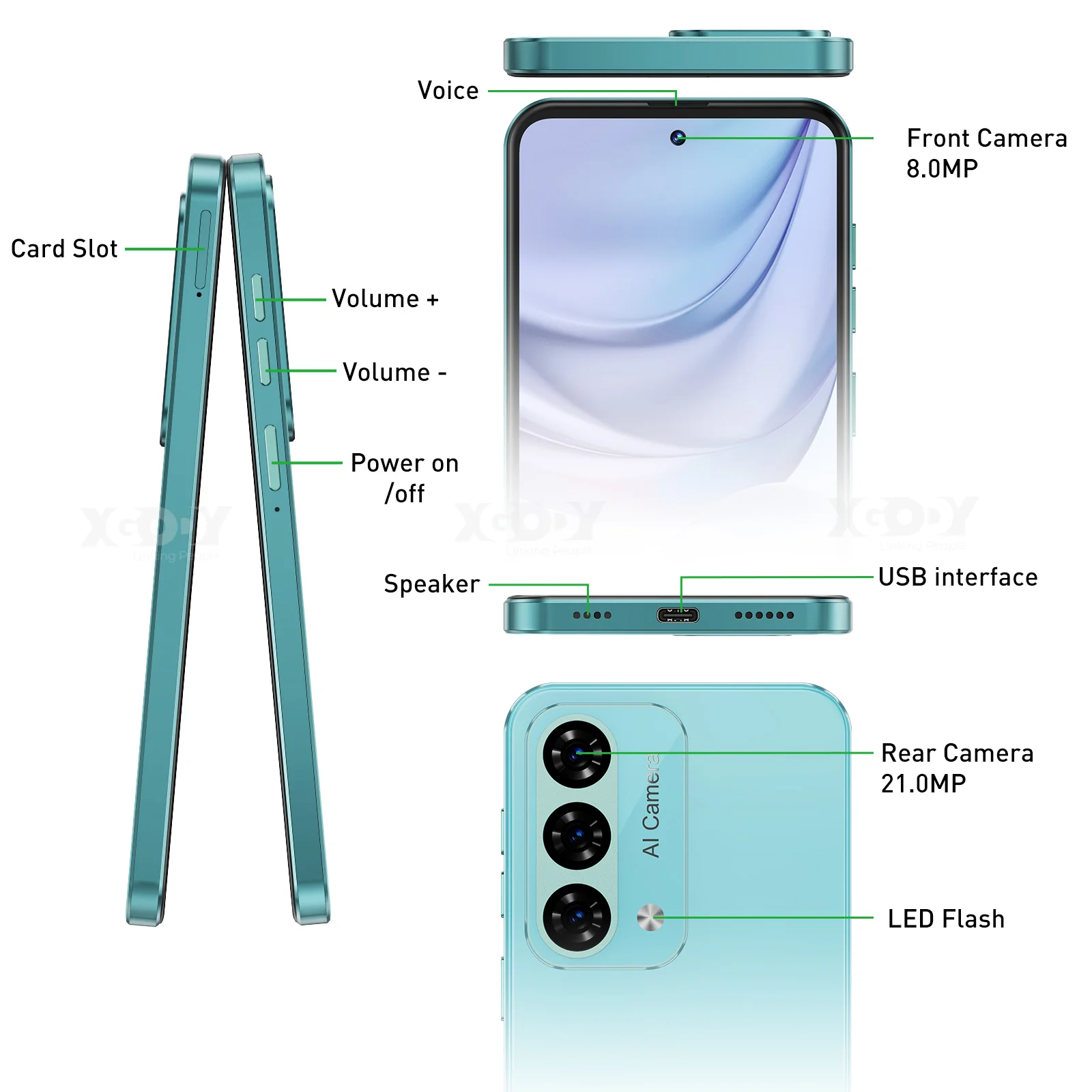 XGODY Mate60 Android 12 Smartphone 6.8" 4+128GB 5280mah Mobile phones 4G Dual SIM 8Core Face ID Fingerprint Unlocked Cell phones 2