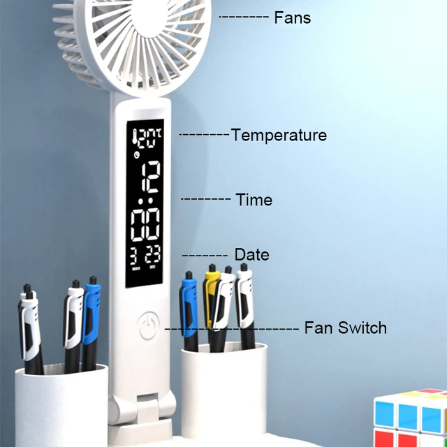Rechargeable Table Lamp for Study, Desk Lamp Reading Light Led Table Light with Fan, Led Clock Dispaly Reading Lamp 3
