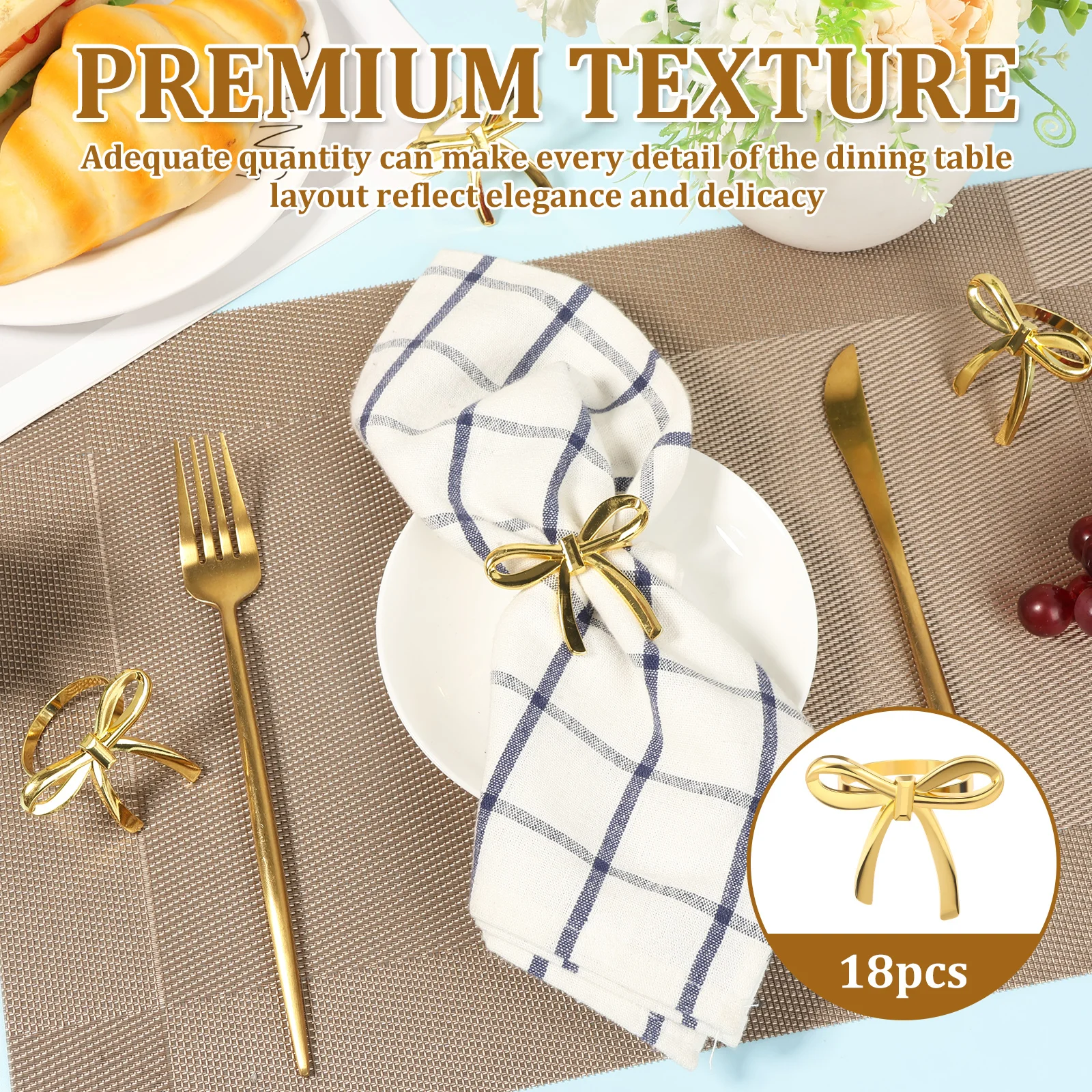 18/30 Pcs Gold Napkin Ring Bow Napkin Rings Reusable Metal Napkins Holder for Wedding Party Dinner Hotel and Table Decoration