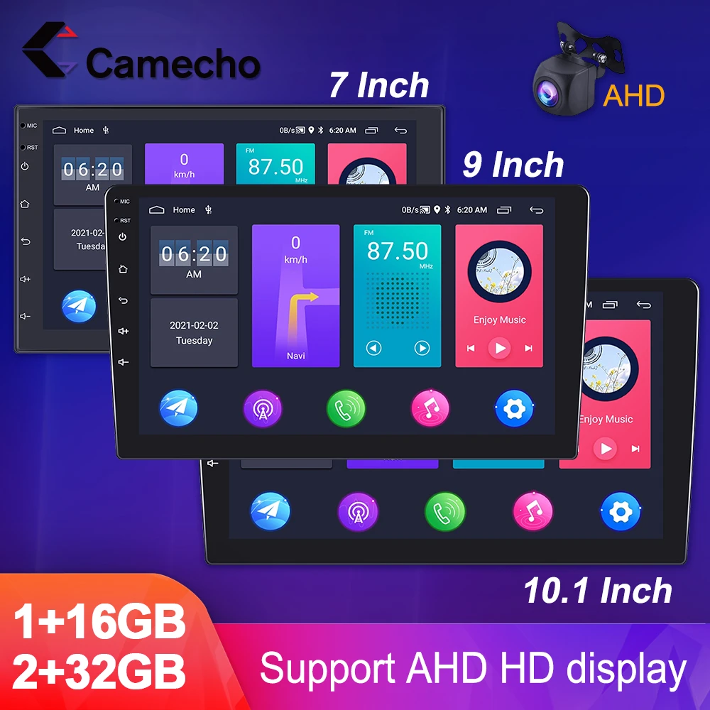 head unit Camecho 2din AHD Android 11 Car Radio 2.5D 10.1'' HD Maltimedia Stereo 2GB + 32GB Car DVD Player Carplay GPS Navigation Radio car video player android