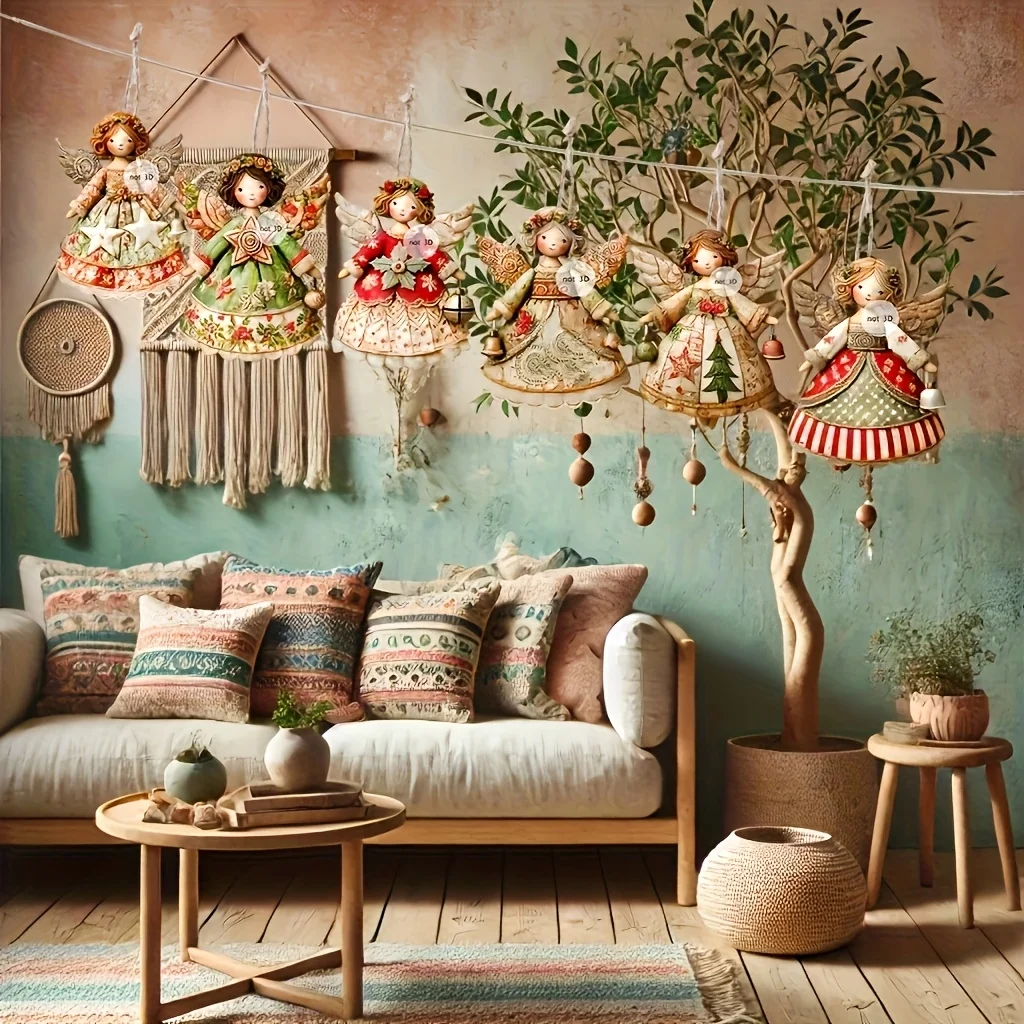 Christmas Angel Pendant Vintage Christmas Angel Wooden Pendant Christmas Tree Decor for Home Xmas Wall Hanging Ornament Decor