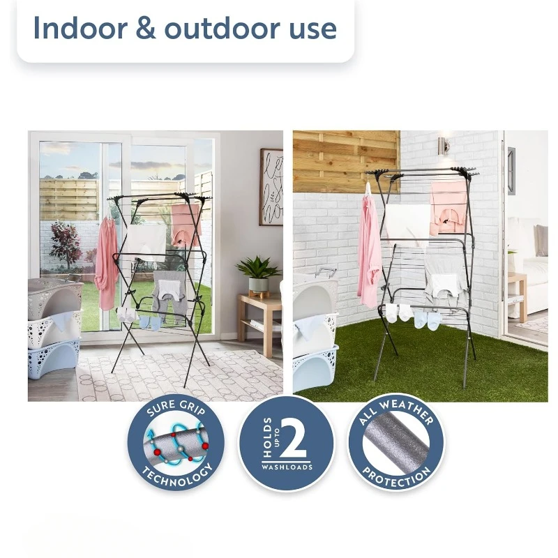 Premium SureGrip 3 Tier Indoor and Outdoor Clothes Drying Rack, Lightly Textured Non Slip Rungs, 69 Ft 4