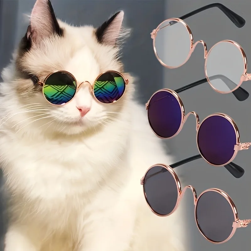 

Pet Cat Vintage Round Sunglasses Dog Kitten Cat Accessories for Small Dogs Pet Products Reflection Eyewear Glasses Photos Props