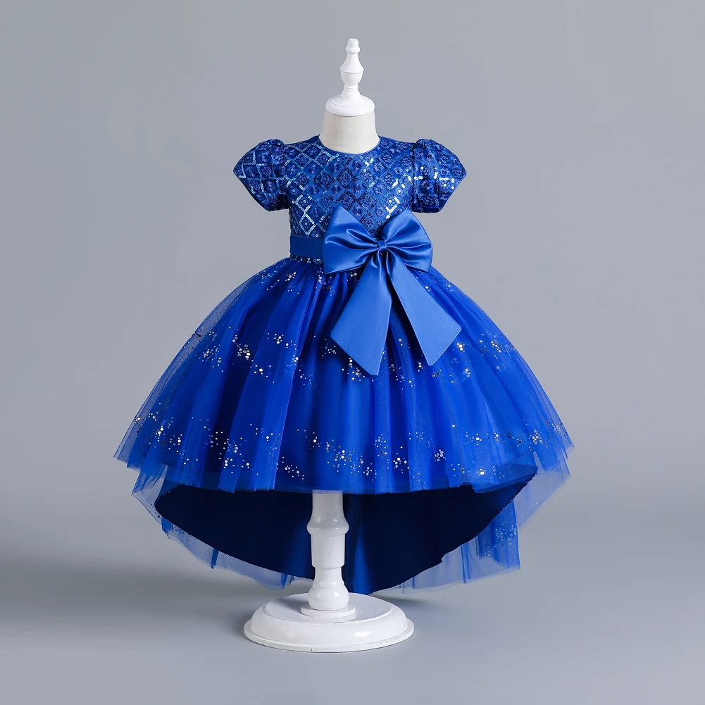

Girl Evening Wedding Dresses Sequined Plaid Long Tail Kids Ceremonial Gowns Children's Christmas Bridesmaids Clothing 8 12 Years