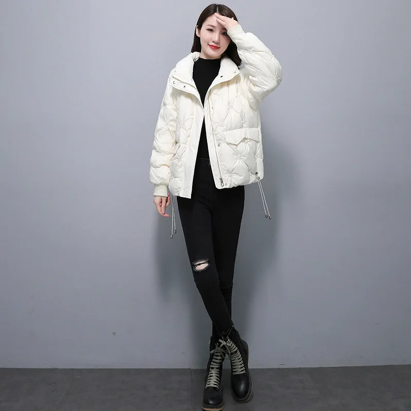 

Short Parkas Winter Jacket Women Coat Shorty Fashion White Duck Down Design Sense Coats Keep Warm Jackets Overcoat Snow Clothes