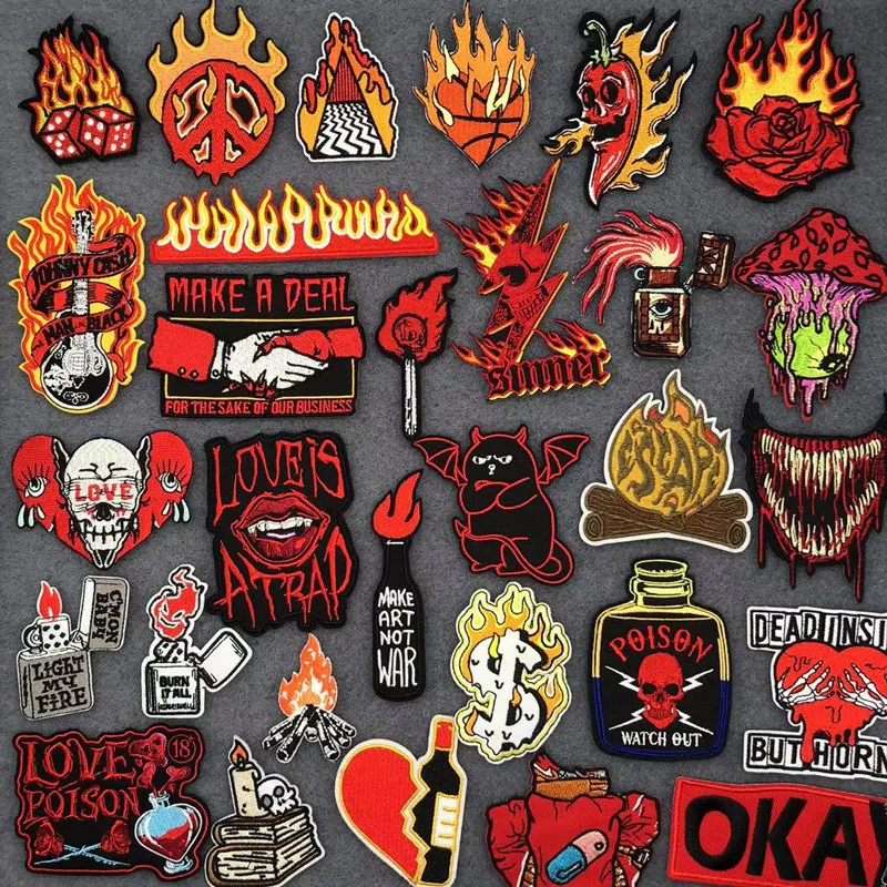 Flame Letters Stickers Iron On Patches For Clothing Thermoadhesive Patches  Punk Skull Embroidered Patches On Clothes Badges Diy - Patches - AliExpress