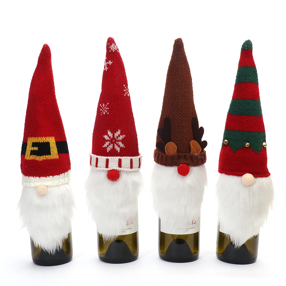 

Merry Christmas Red Wine Bottle Covers Bags Champagne Pouches Cute Burlap Packaging Bag New Year 2022 Party Decoration