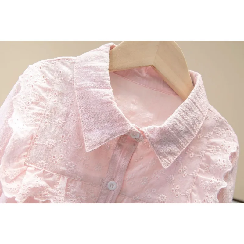 Spring Autumn Long Sleeve Kids Shirts School Girl Shirt Baby Toddler Teen Girls Lace White Blouse Tops Children Clothes kids shirts