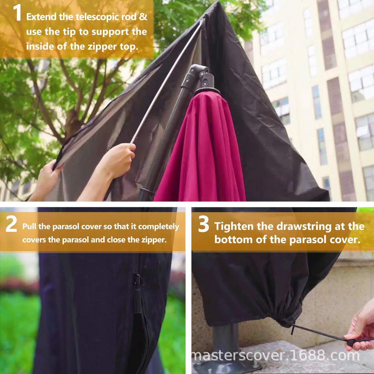 Patio umbrella cover Waterproof Windproof Anti-UV Zip 210D Oxford fabric for umbrella cover