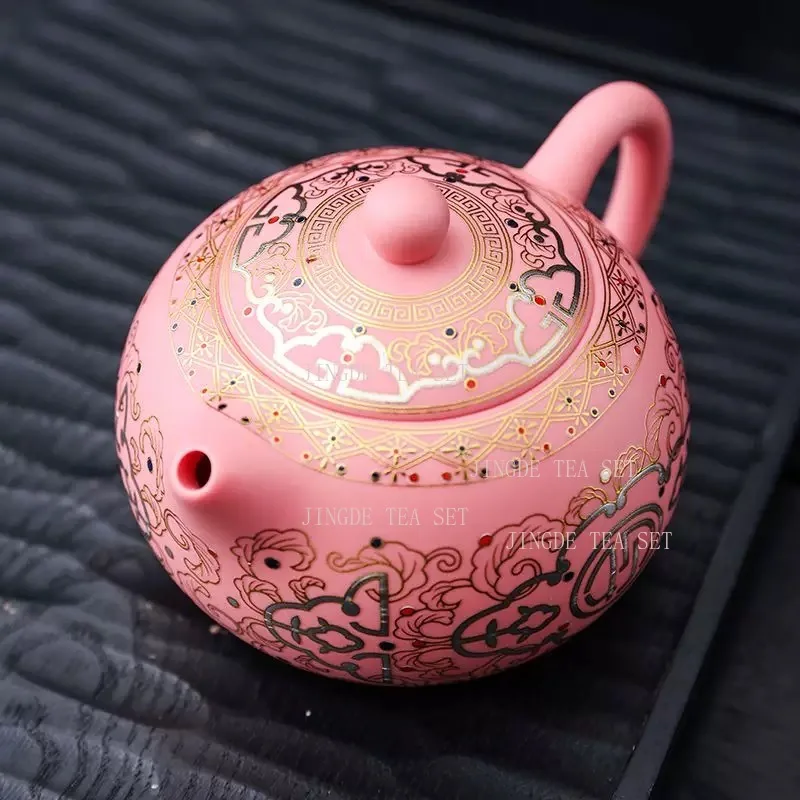 One pot and two cups of powder clay purple clay tea set Chinese Dunhuang tea pot Kung Fu tea set