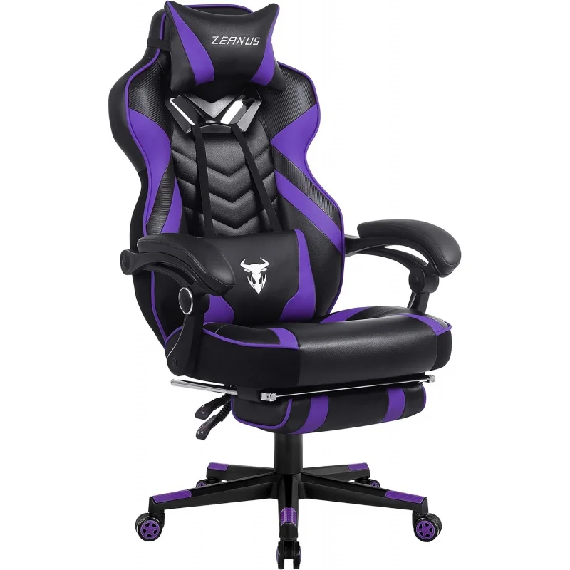 

Zeanus Purple Gaming Chair Reclining Computer with Footrest High Back Gamer Massage Large