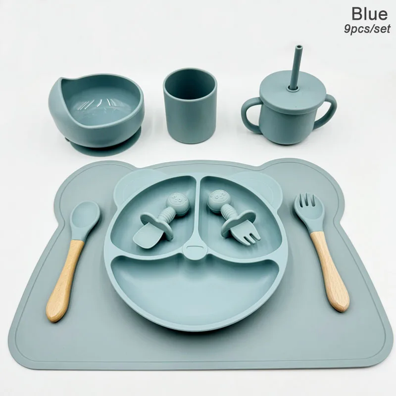 Set Pappa Svezzamento Per Bambini, 6 Pezzi Silicone Piatto Con Ventosa Ciotola, Tazza,Cucchiaio E Forchetta, Bavaglino Silicone, Antiscivolo Senza - Foto 10