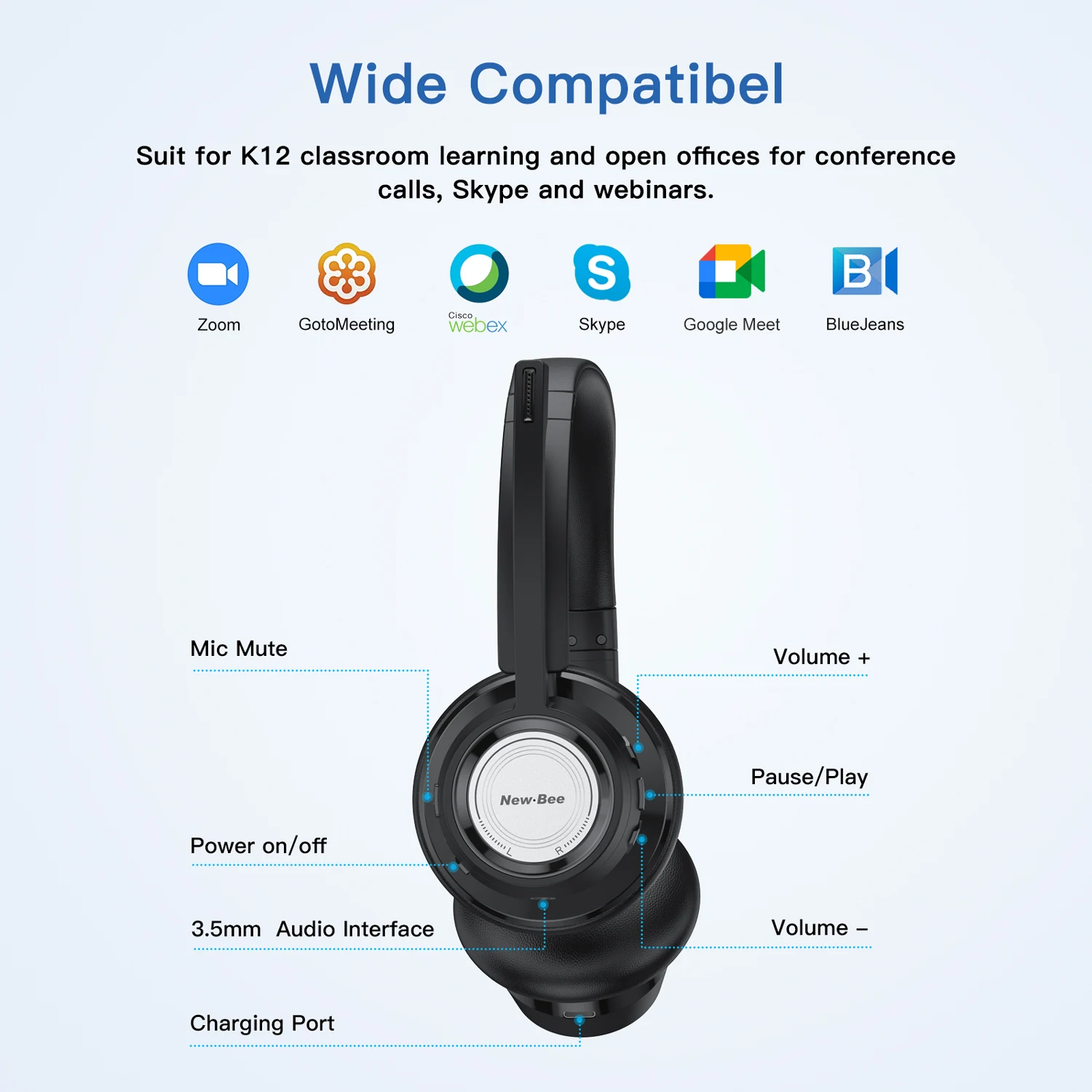  New bee USB Headset with Microphone for PC Computer