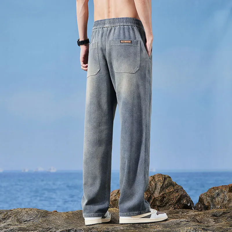 Men Summer Fashion Lyocell Fabric Jeans Men Elastic Waist Casual Denim Pants Baggy Trousers Male Oversized M-4XL