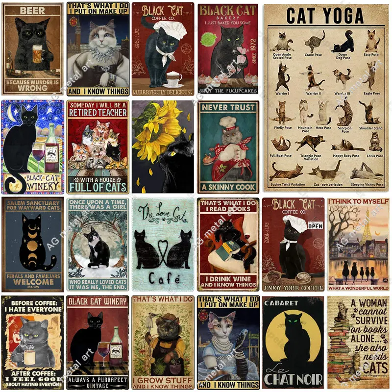 

Black Cat Cartoon Anime Poster Metal Tin Sign Decor Garage Man Cave Wall Signs Cute Cats Tin Board Painting Decor Plates Plaques