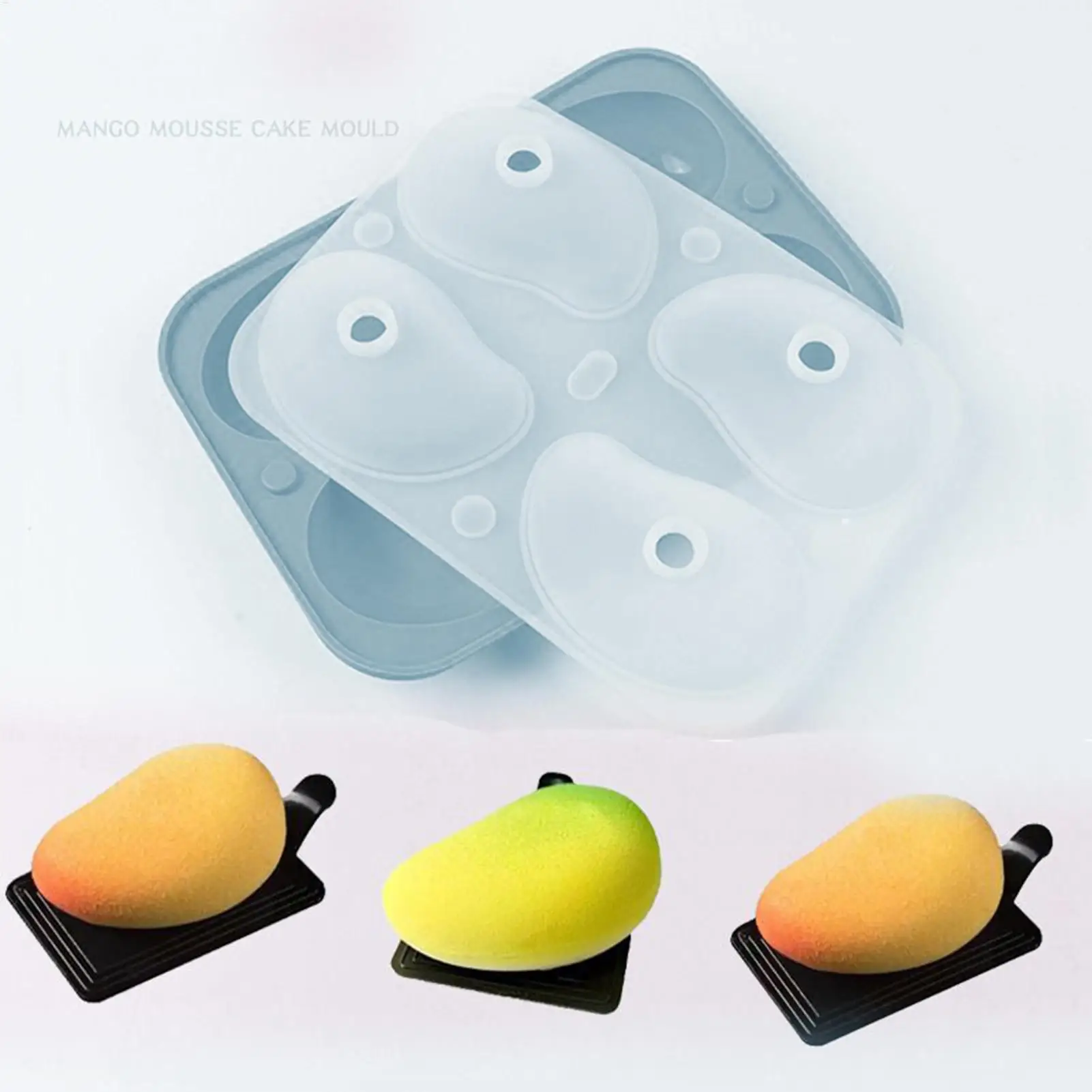 Mousse Mold Pudding Mould Mango Shape 3D Cake Mould 4-Cavity for Jelly Pudding Chocolate Holiday Party Home Bakers