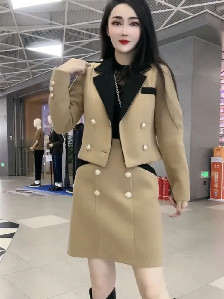 

Женский костюм с юбкой, яркий и очаровательный стиль, осень и зима, Новое высококачественное пальто и юбка, комплект из двух предметов