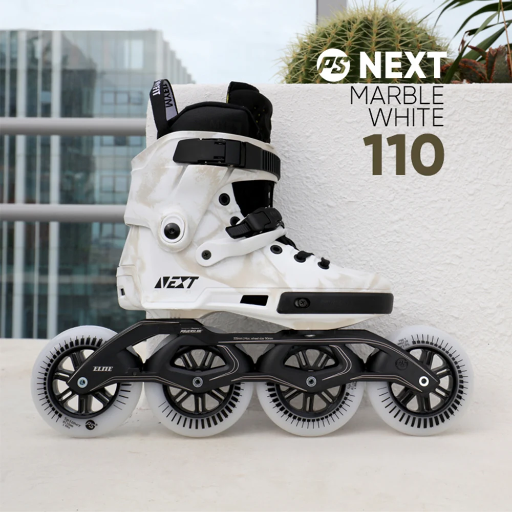 

Скоростные коньки, оригинальные коньки Powerslide NEXT Marble White 110 мм, трехколесные коньки, уличные гоночные ролики, без патинов