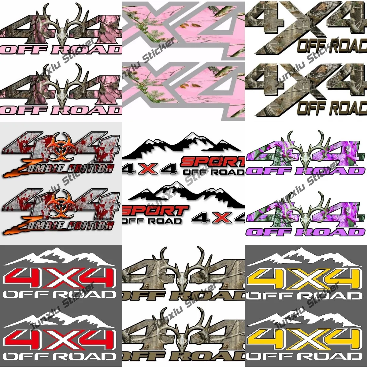 

2PCS 4x4 Off-Road Pink Muddy Camouflage Decals Hunting Deer Skull Bed Stickers 4x4 Off Road Sport Stickers with Mountain Sticker