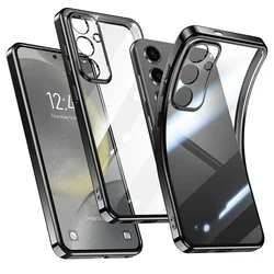 Luxurious Plating Clear Silicone Back Cover - Transparent Protector Case for S22 (Black)