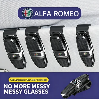 Clip Porta Occhiali e Biglietti per Parasole Auto, Adesivo per Alfa Romeo Giulietta 159 Mito Giulia Stelvio 147 156 Tonale