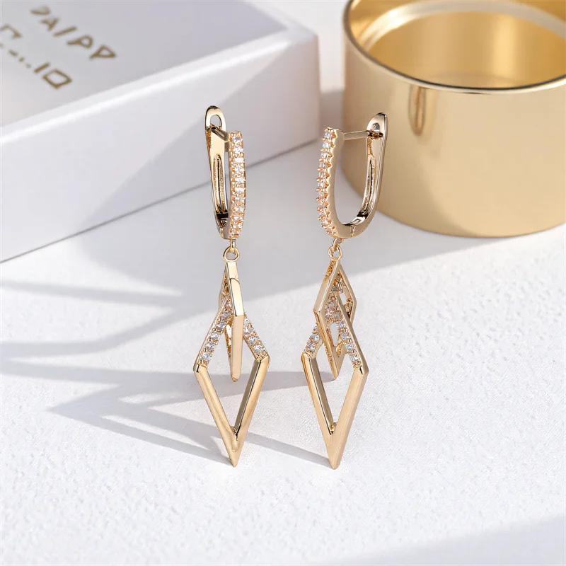 White Zircon Stone Hoop Earrings Luxury Female Vintage Gold Color Pendant Earring Wedding Jewelry For Women