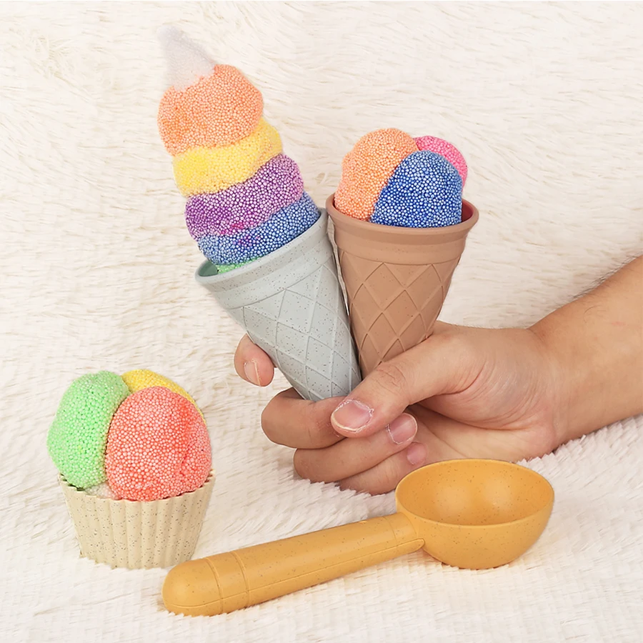 4-piece set beige  cakeembry Play House Toy Beach Ice Cream Tube Digging Spoon cakes embryo Set Plastic Ice Cream Cup Beach Toy 2