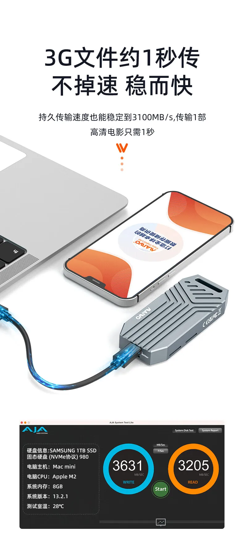 SSD, Thunderbolt 40Gbps, Tipo-C 4.0, Caixa Rígida
