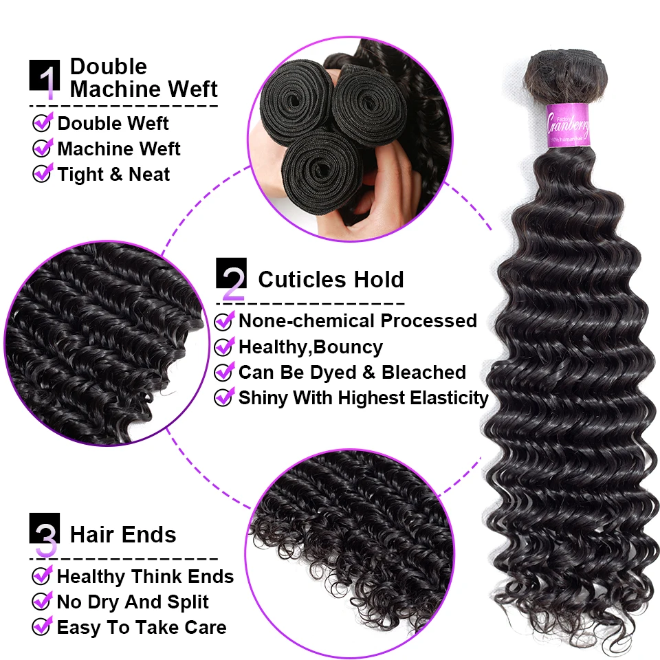 Deep Wave Bundles Brazilian Hair Weave Bundles 100% Remy Human Extensions 4 pcs/lot Natural Deep Wave Cranberry Hair