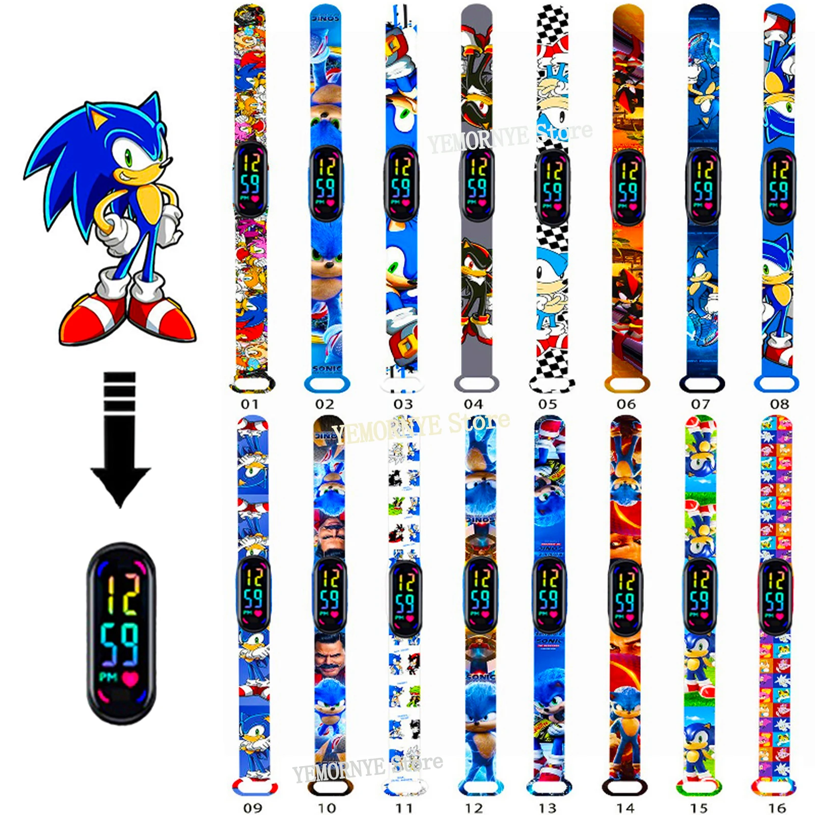 Pokemon Sonic Cartoon Per Bambini Amy Rose Anime Character Bracciale Watch Led Touch Orologio Impermeabile Regali Sportivi Giocattoli Di Natale