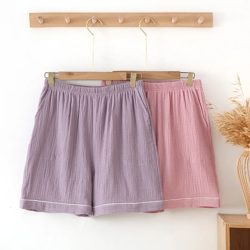 Pantalones De Mujer New Pure Cotton Crepe Women's Pajamas Pant Summer Night Wear Shorts Loose Ladies Sleepwear Home Pants_ecoleips.com