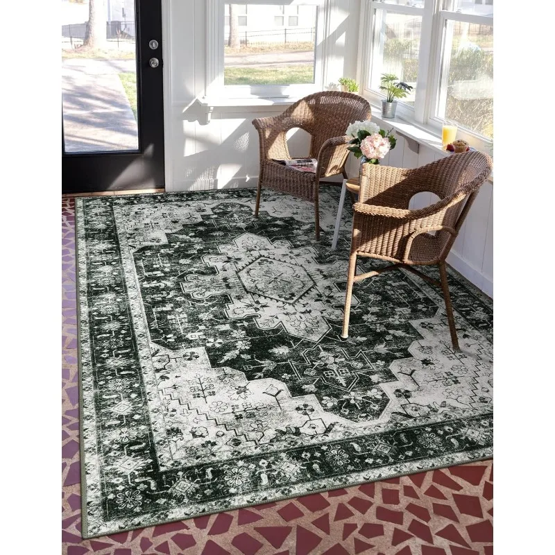 Vintage Persian Living Room Carpet Symmetrical Geometric Bedroom Plush Rug Foldable Machine Washable Non-slip Cloackroom Mats 러그