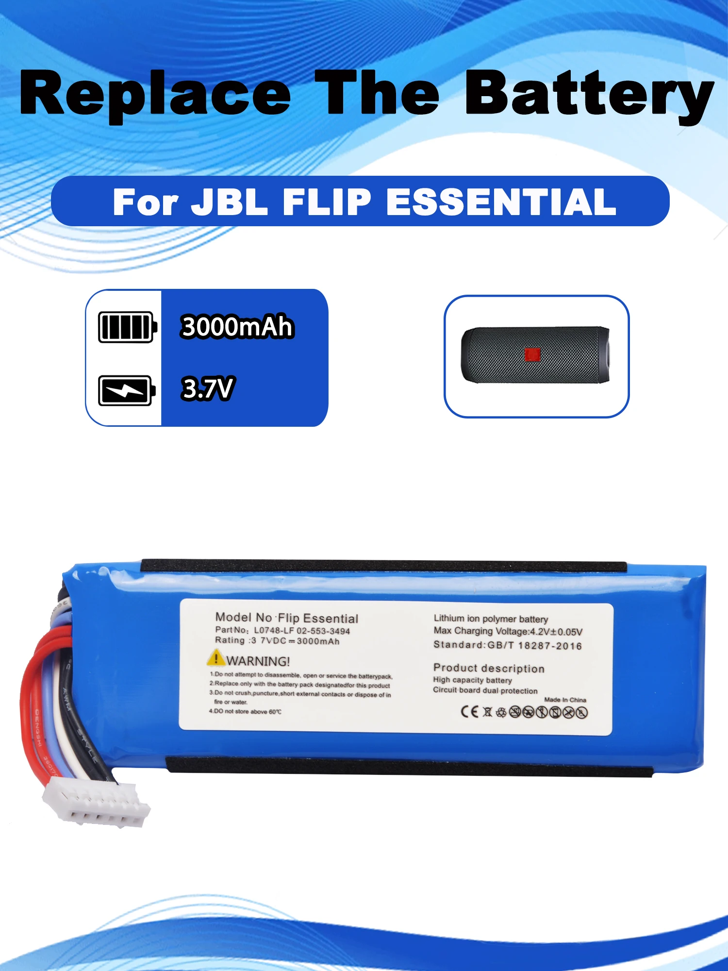 3.7V Rechargeable Speaker Battery Replacement For JBLCharge 3 2016 Version Wireless Bluetooth - View #10